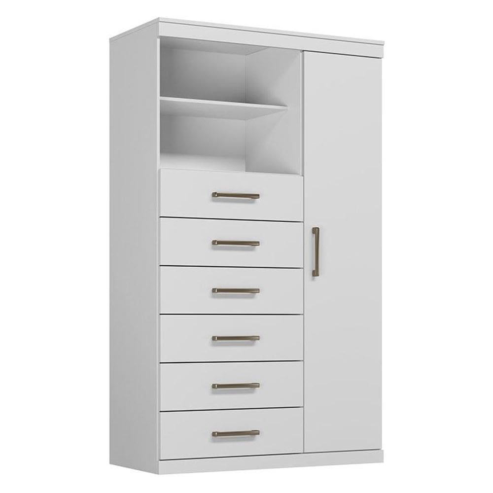 Comoda 1 Porta 6 Gavetas Marabá Branco Brilho - Santos Andirá