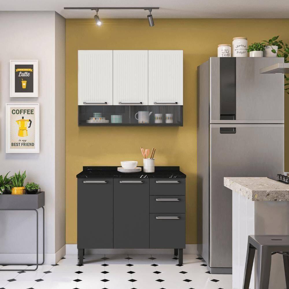 Armário De Cozinha Compacta 105cm Em Aço Grafite-off White Itatiaia Midi Pop Art I3