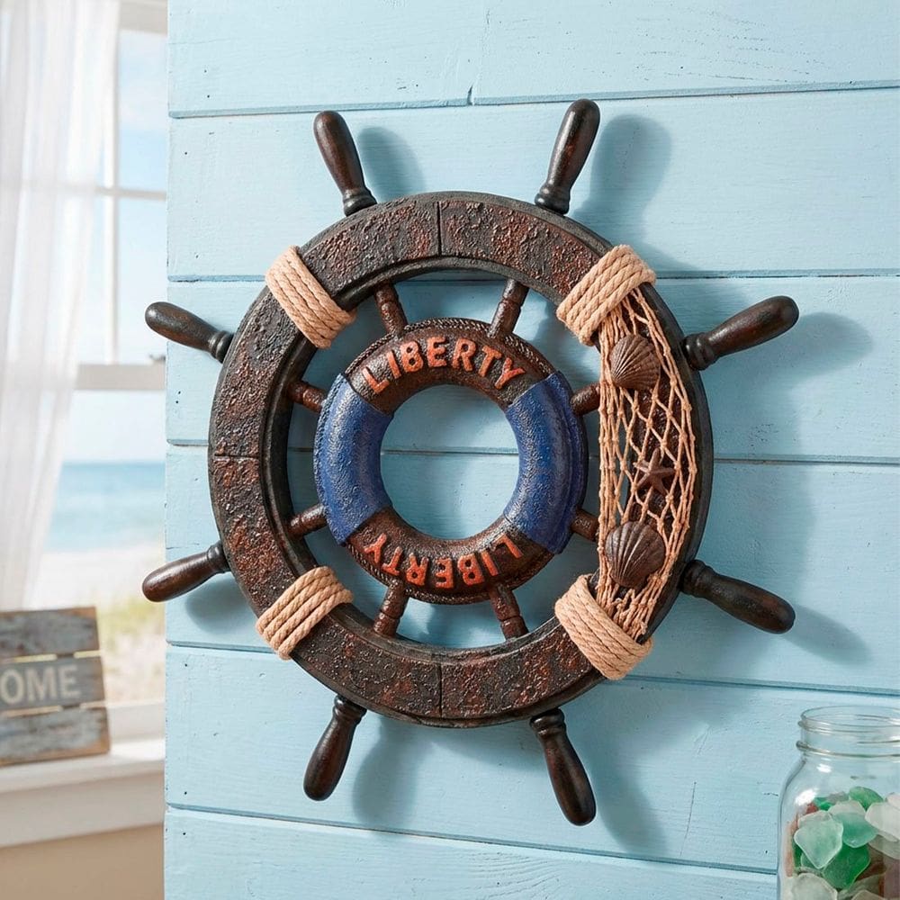 Timão Leme Marinheiro Decoração Náutica Casa De Praia 43cm