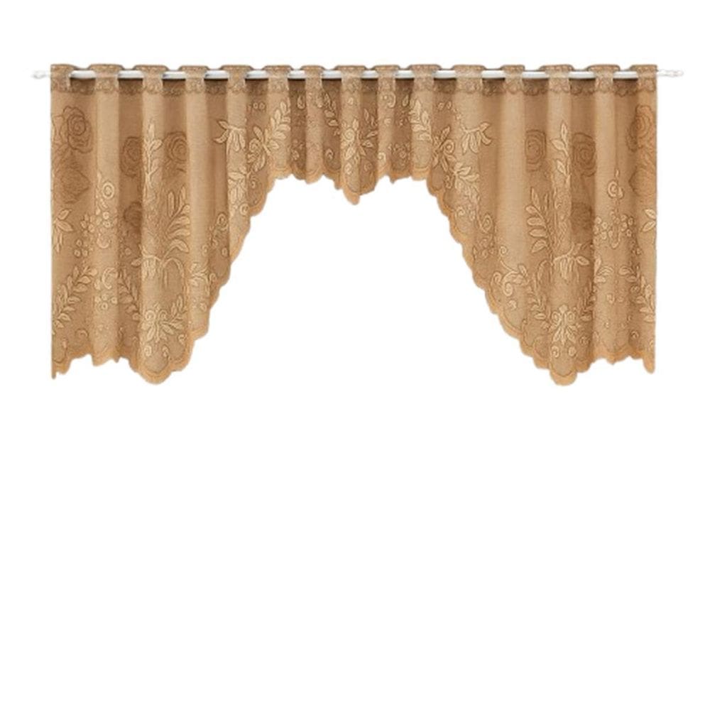 Cortina Bando Renda Cascata Cozinha Floral Capuccino2,95X1