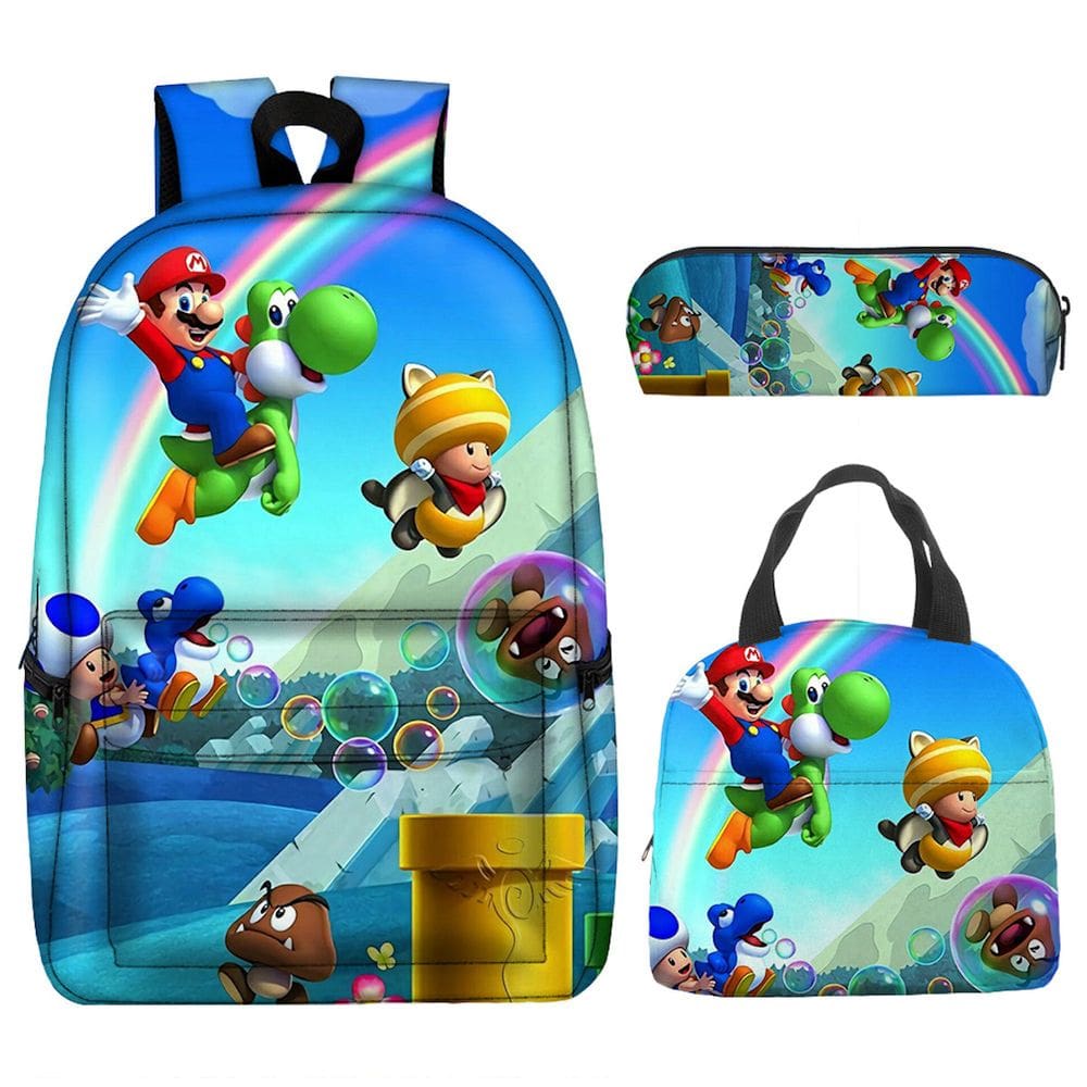 Conjunto de mochilas Marios Bros Cartoon Kids School com lancheira
