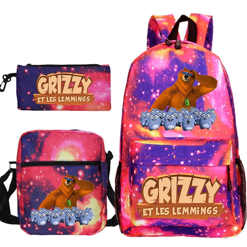 Conjunto de mochilas escolares Grizzys Bears Lemmings, 3 unidades vermelhas