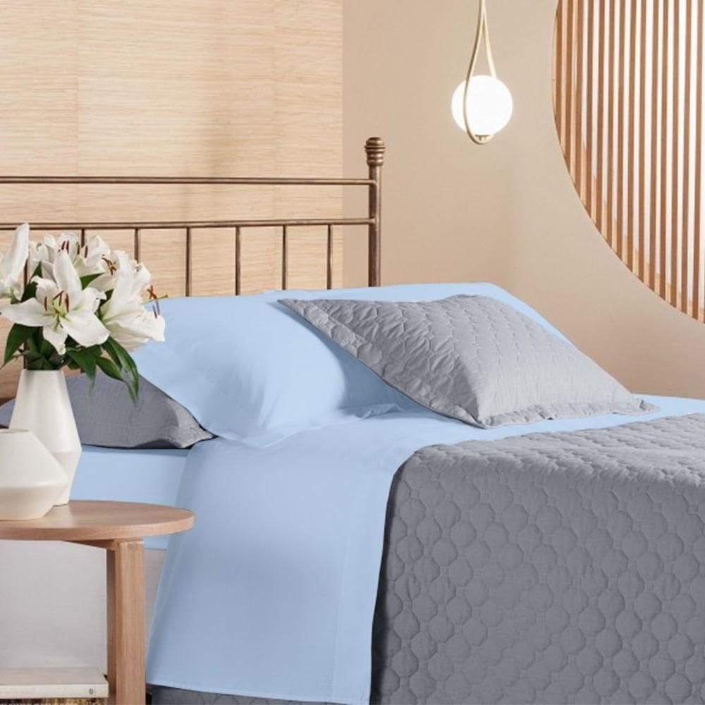 Jogo Cama Solteiro King 200 Fios Privilege Andreza Azul