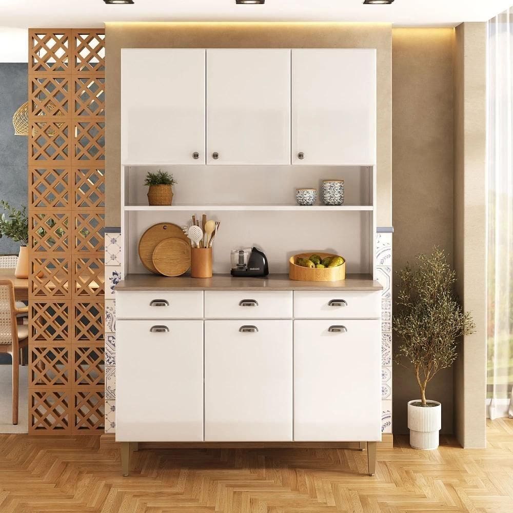 Kit De Cozinha Compacta 120cm Em Aço Branco Retrô