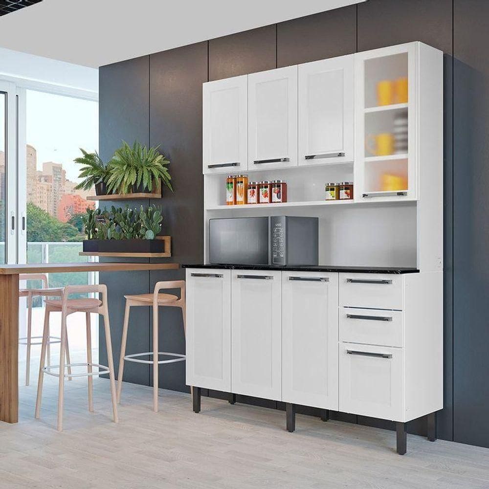 Armário De Cozinha Compacta Aço Itatiaia 140cm 8 Portas 2 Gavetas Branco