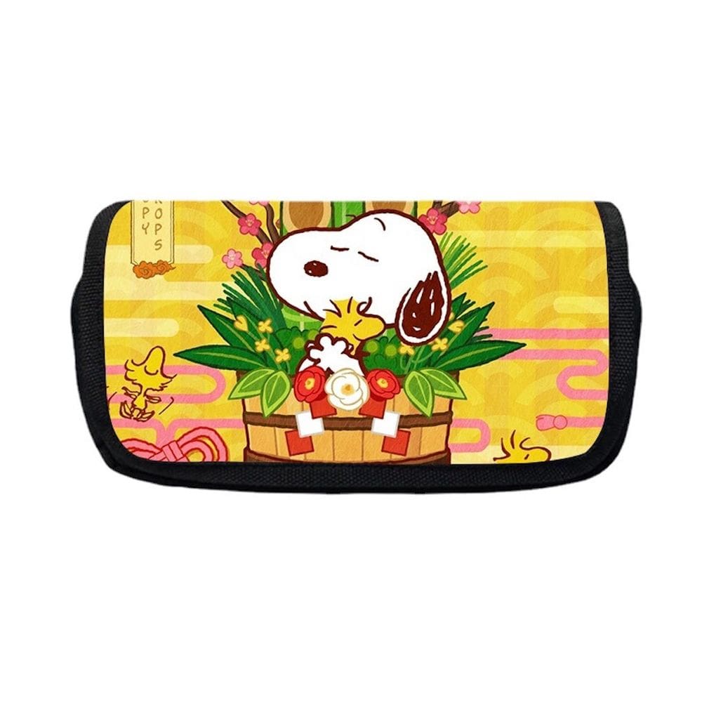 Estojo de lápis Snoopyss de dupla camada de desenho animado de poliéster