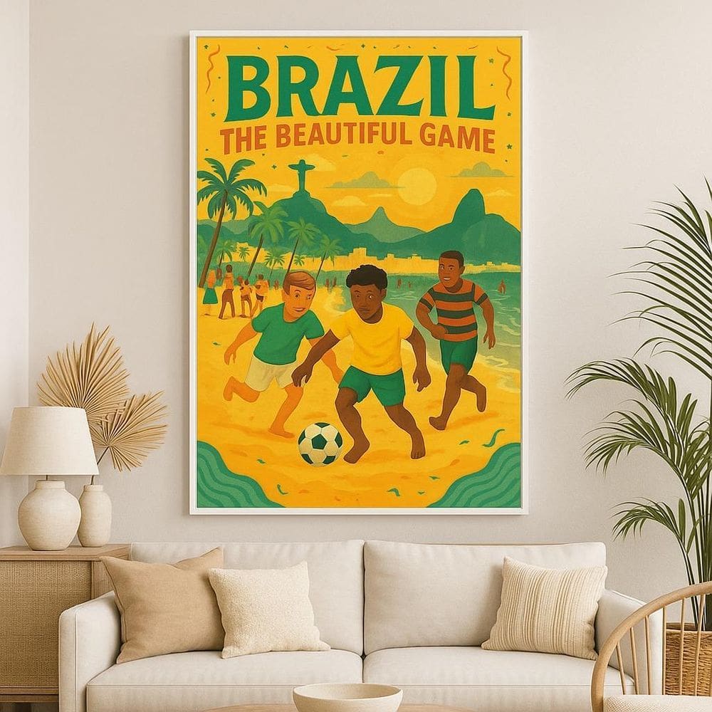 Quadro Canvas Brasil - Futebol 40X30Cm Mold Branca