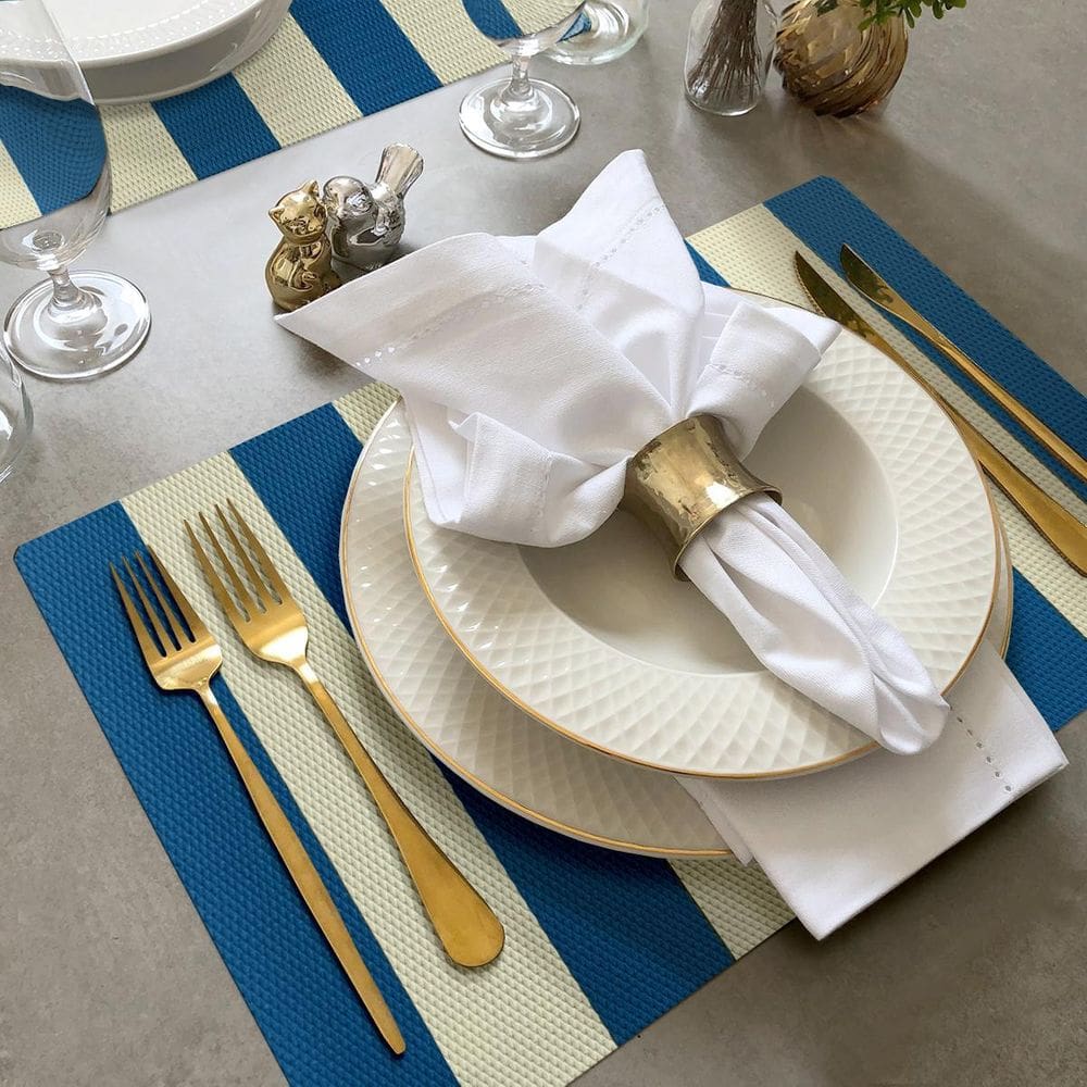 12 Jogo Americano Navy Alto Padrão Impermeável Pvc Bg Az