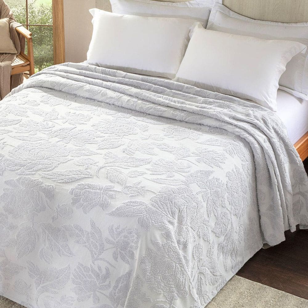 Colcha Chenille Jolitex Casal Melody Toque Algodão Branco