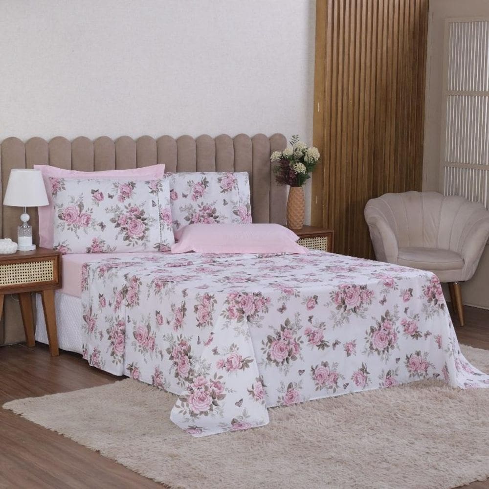 Jogo Cama Queen 4P Lençol + Fronha Esmeralda Percal 100%