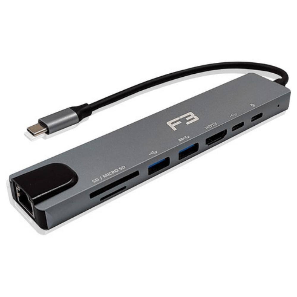 Hub Adaptador Tipo-C 8 Em 1 Para Hdmi Usb 3.0 Sd/Micro F3