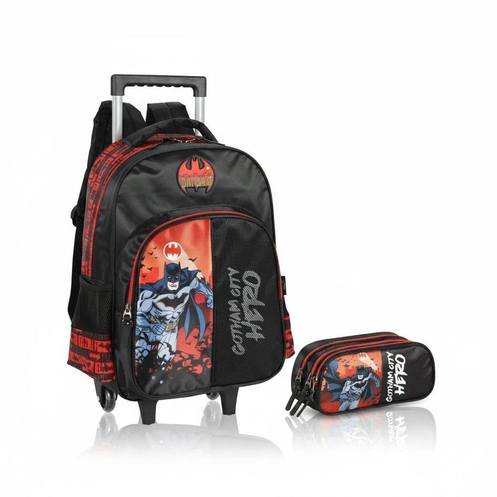 Kit Escolar Vermelho Batman Mochila + Estojo 3 Divisões