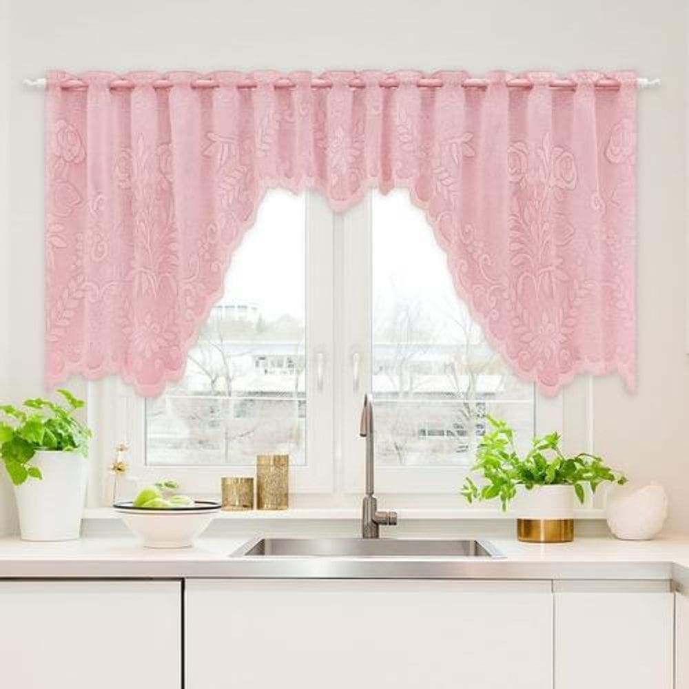 Cortina Bando Renda Cascata Floral 2,95X1,00 Variada - Rose
