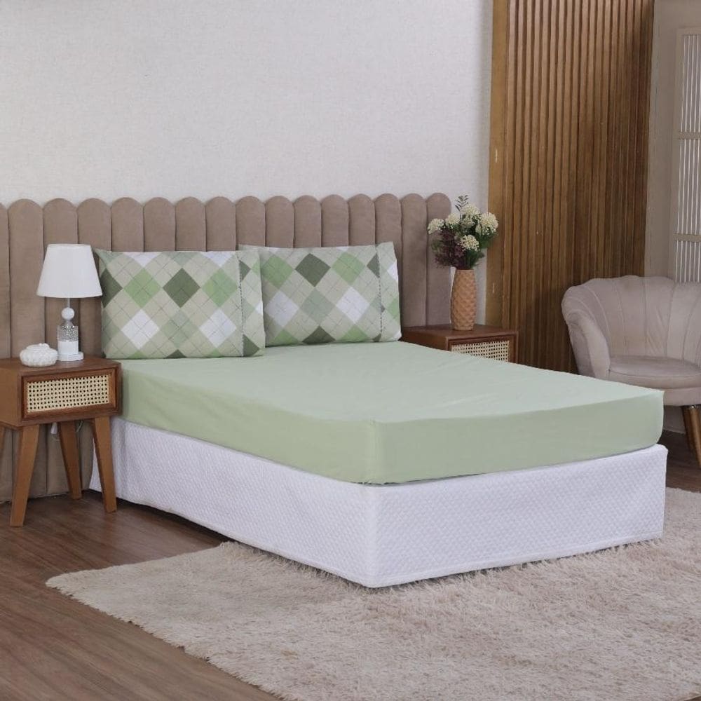 Jogo Cama Casal 3P Lençol + Fronha Esmeralda Percal 100%