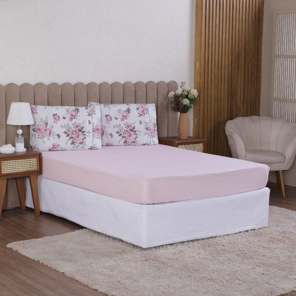 Jogo Cama Casal 3P Lençol + Fronha Esmeralda Percal 100%