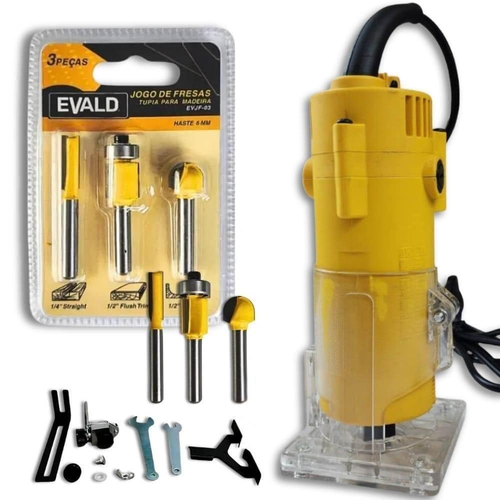 Tupia 6 Mm 650w Evtup110-220 Com Kit 3 Fresas 6 Mm Evjf-03 Evald 110V