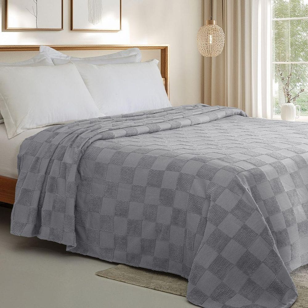 Colcha Chenille Jolitex Solteiro Nobre Toque Algodão Cinza