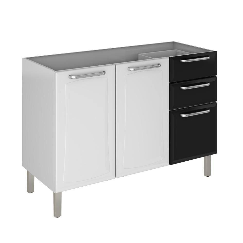 Balcão De Cozinha Itatiaia Tarsila 120cm Em Aço Branco-preto Para Pia