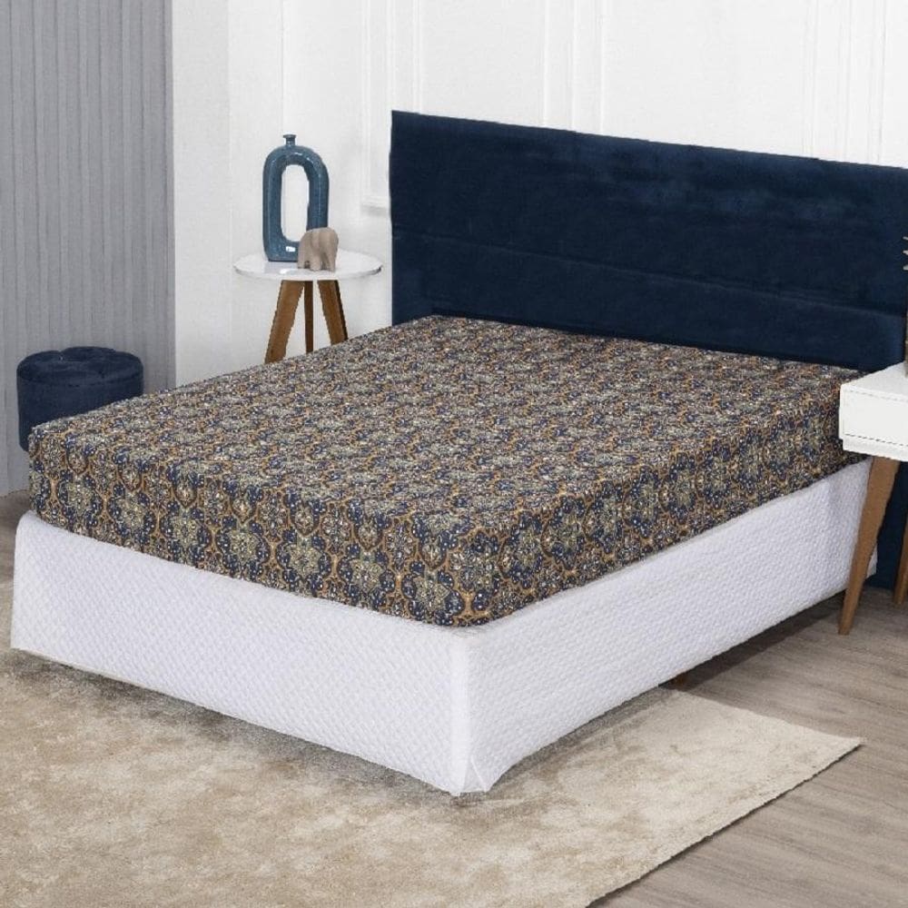 Lençol Casal Com Elástico Prático Malha Estampada 1 Peça