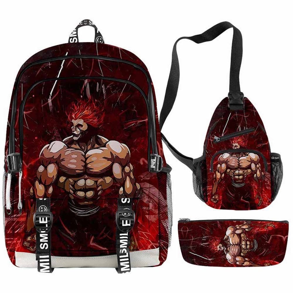 Conjunto de mochilas escolares Hanma Baki Jack Hanma Hammer 3 unidades