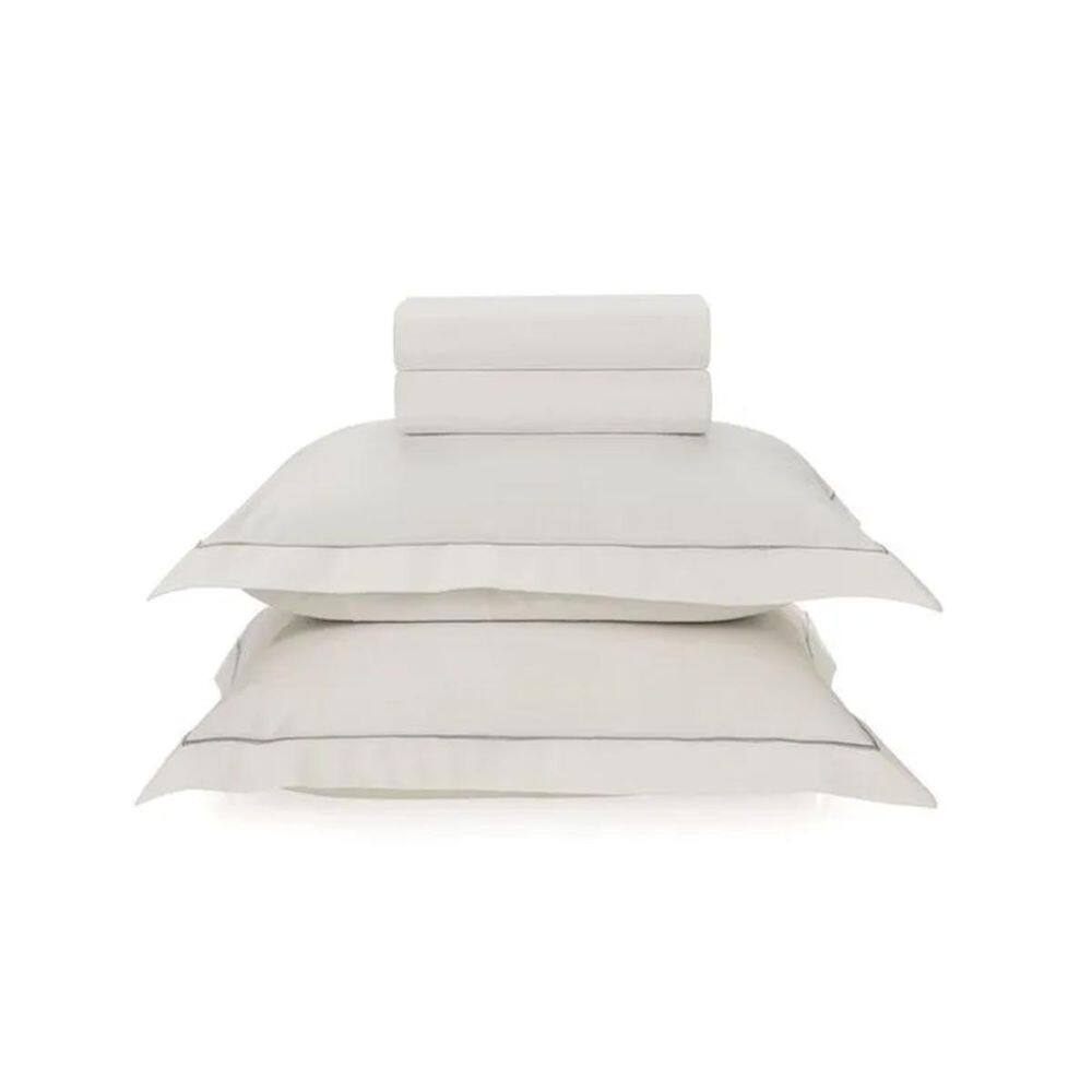 Jogo Cama Casal Deliz 100% Algodão Branco E Cinza Karsten