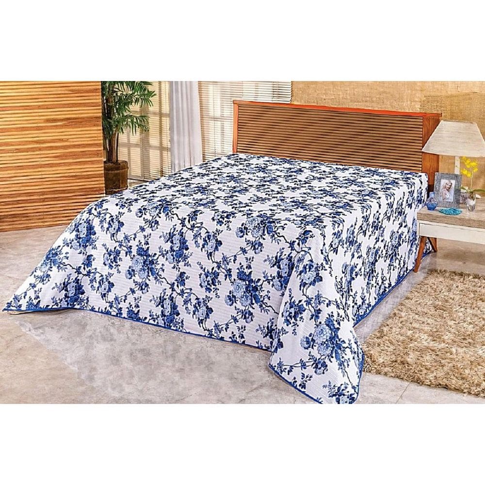 Cobre Leito Colcha Avulso Piquet Estampa Floral Azul