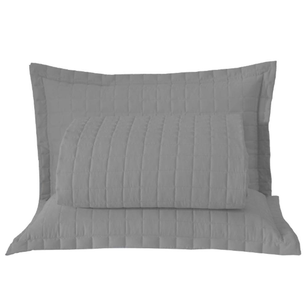 Kit Cobre Leito Colcha Monaco Queen Dupla Face 3 Peças Cinza