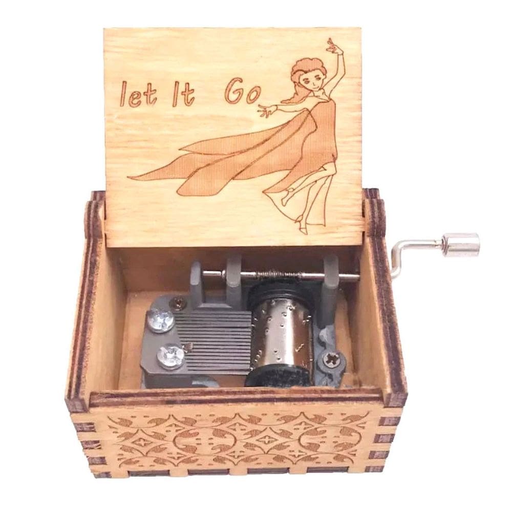 Caixa de música Lets It Go Elsa Hand Crank Wood 6,4 x 5,2 x 4,2 cm