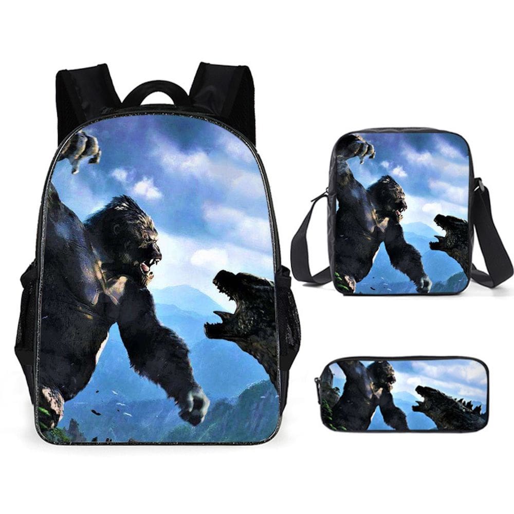 Conjunto de mochilas escolares Kings Kongs vs Godzillas Kids Nylon