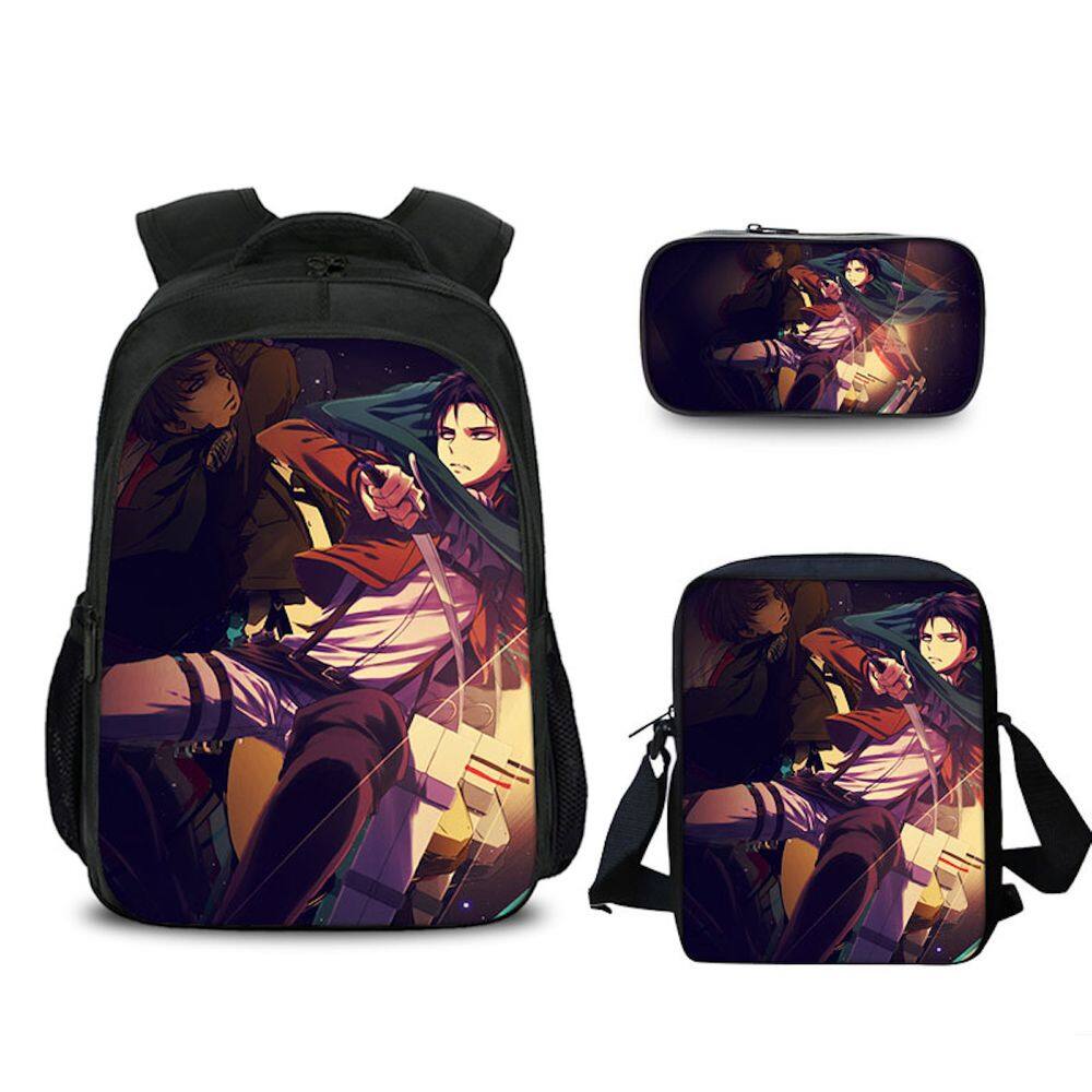 Conjunto de mochilas escolares Attacks Titans Levi, 3 unidades para crianças