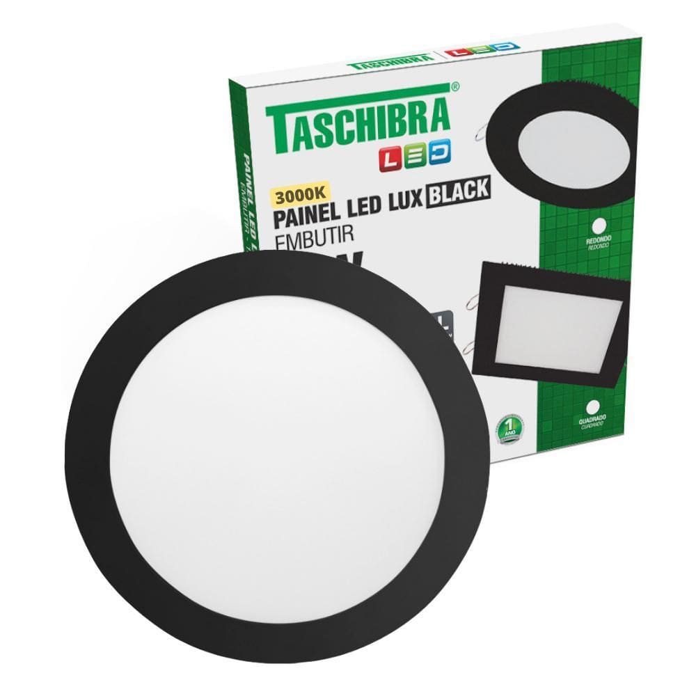 Painel De Led Redondo Embutir 24W Preto Bivolt 3000K