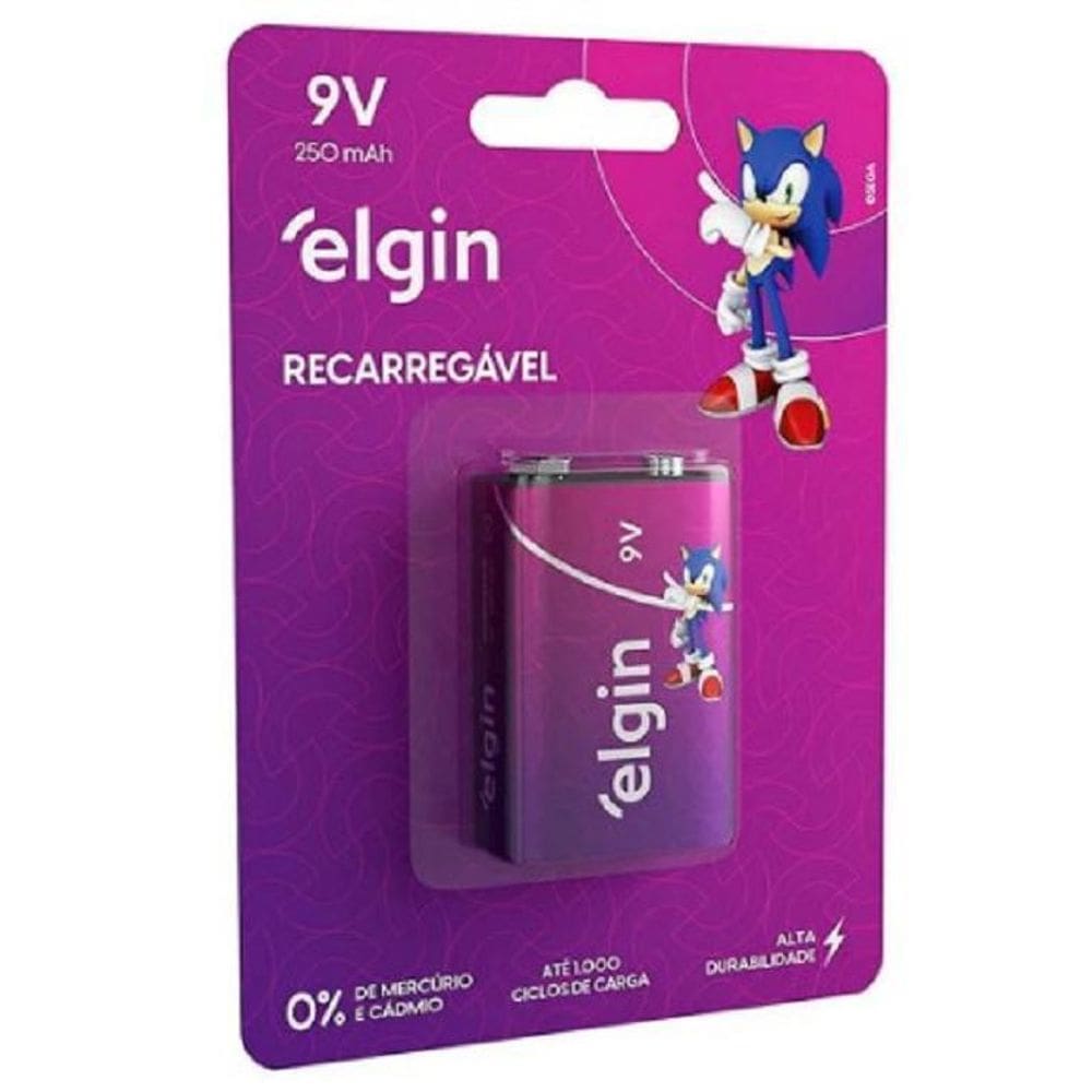 Bateria Recarregável Elgin 9V 250Mah