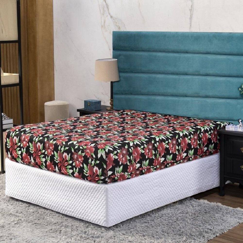 Lençol Casal Com Elástico Prático Malha Estampada 1 Peça