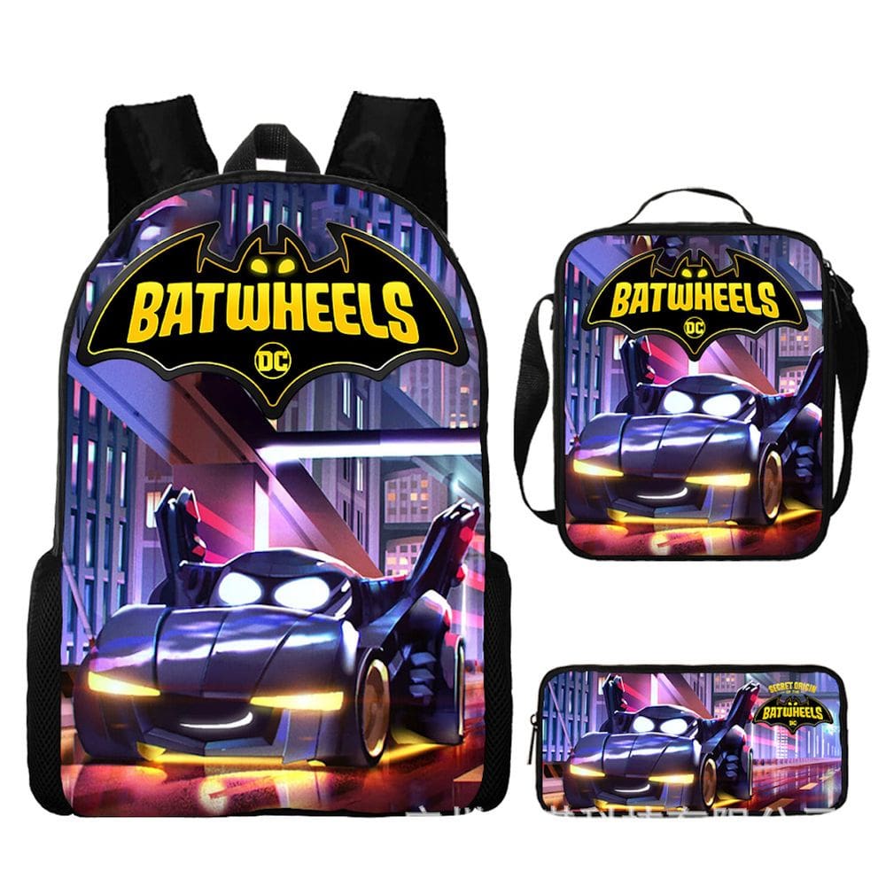 Conjunto de mochilas Batwheels Anime de 3 peças para crianças e escolas