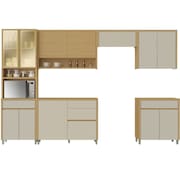 Armário De Cozinha Completa 100% Mdf 12 Portas 5 Gavetas Cléo Madeirado/Off White Nesher