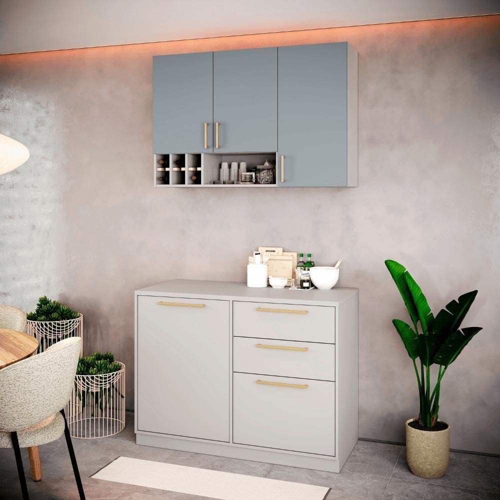 Cozinha Compacta Itatiaia Essence 120cm Em Madeira Fendi-gris