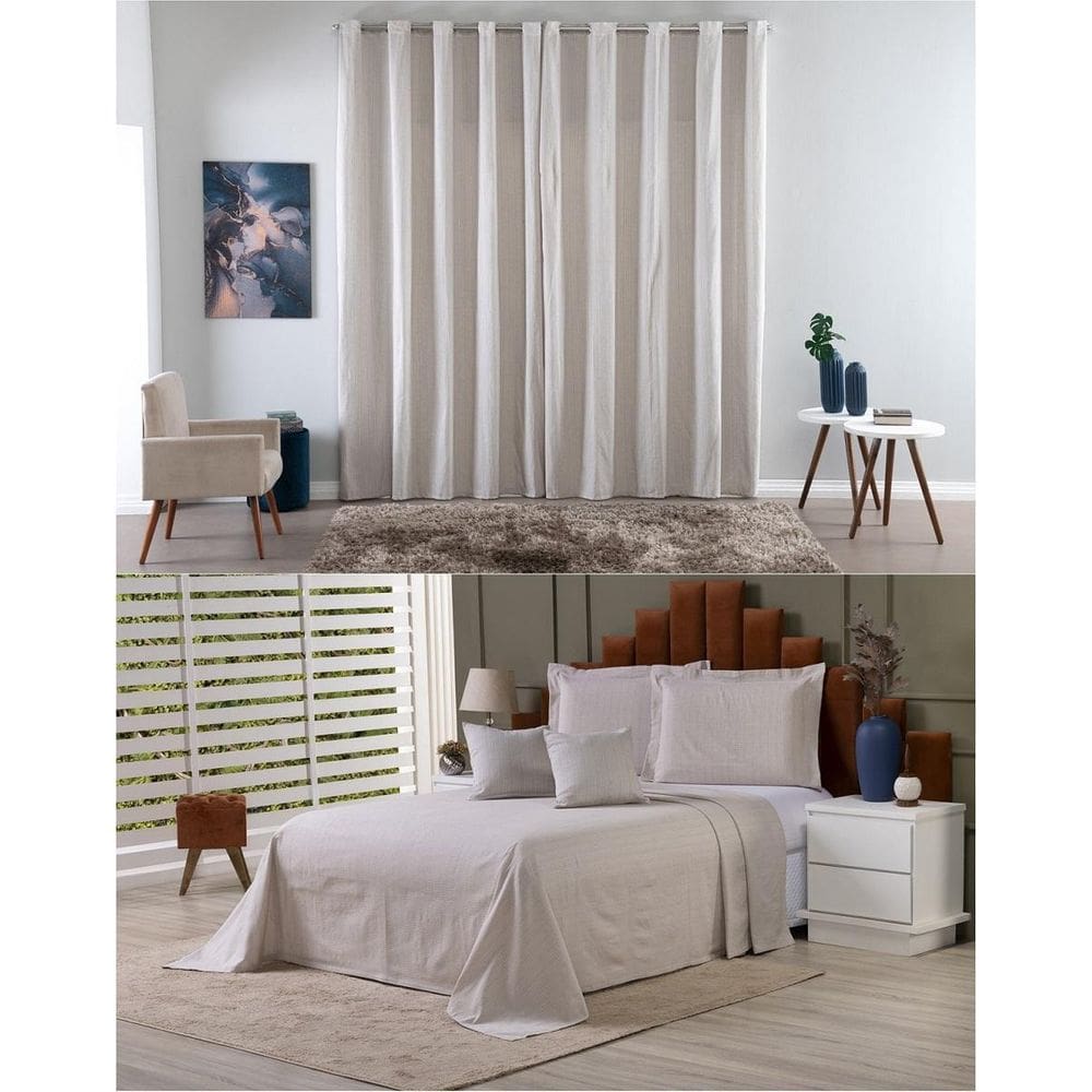 MP - Kit Colcha Cobre Leito Casal Cortina 3