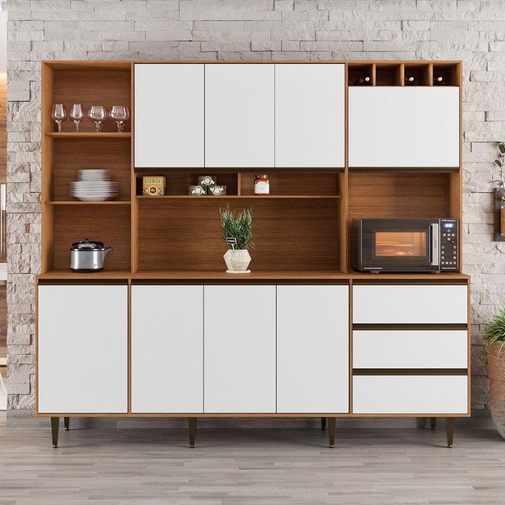Armário De Cozinha Completa 8 Portas 3 Gavetas Itália Madeirado/off White