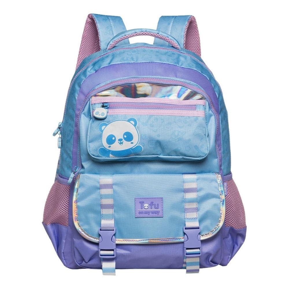 Mochila Costas Panda Escola Juvenil Meninas Holográfico Azul