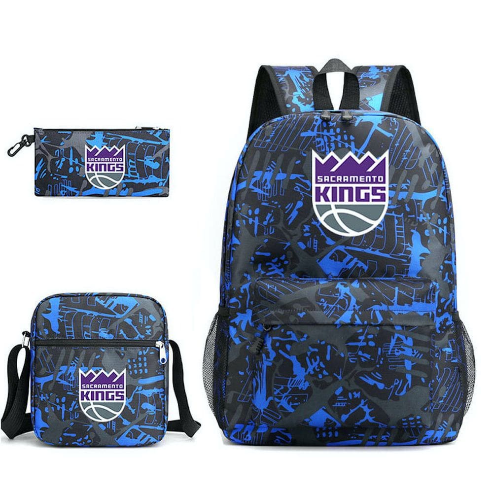 Mochila escolar de basquete Sacramentos Kings, conjunto de 3 peças para crianças