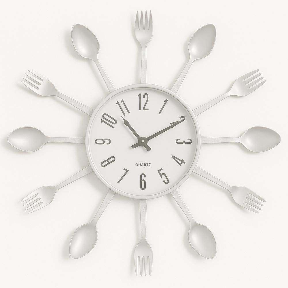 Relogio Parede Cozinha Talheres Estilo Retro Decorativo Branco Moderno Colher Garfo Elegante
