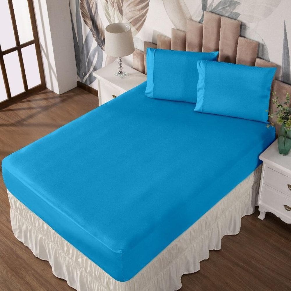 Jogo De Cama Casal Lençol E Fronha Prático Malha Lisa 3 Pç