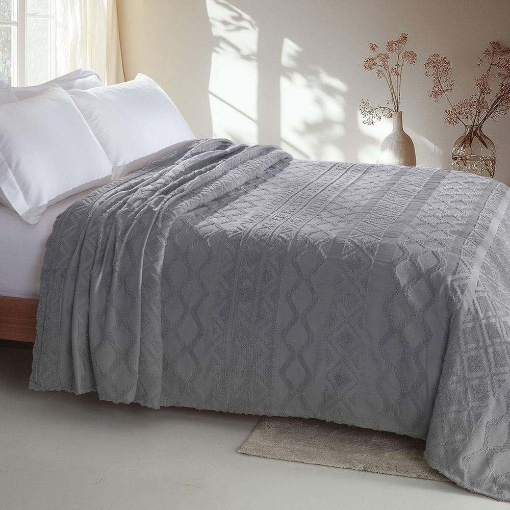 Colcha Chenille Jolitex Solteiro Memories Toque Algodão Cinz