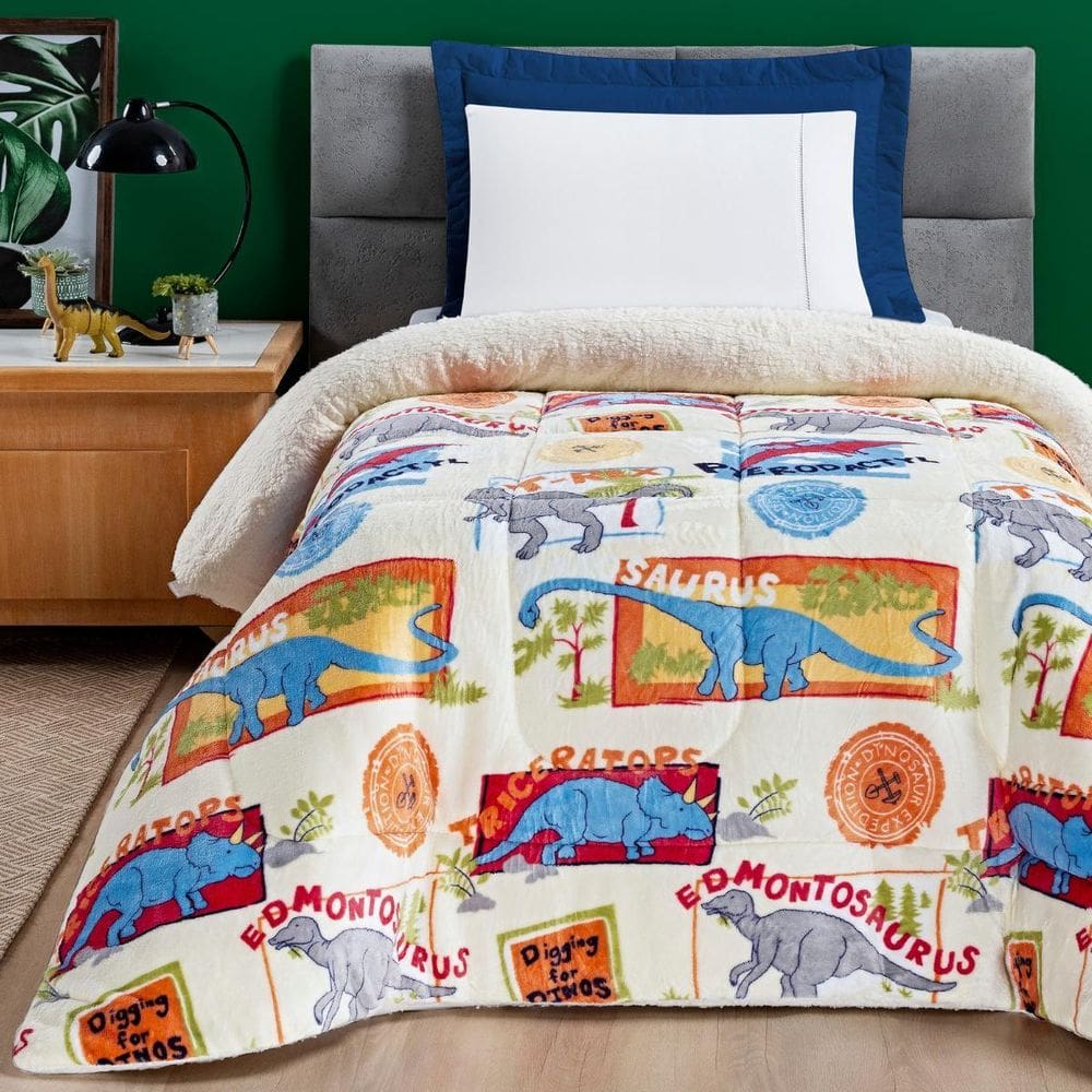 Cobertor Grosso Solteiro Estampado Mundo Kids Dupla Face