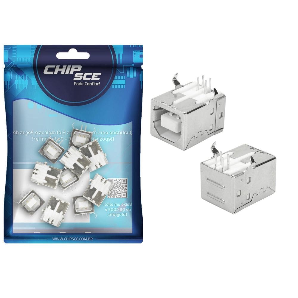 Kit 10 Conector Usb B Femea 90 Graus Solda Para Impressora