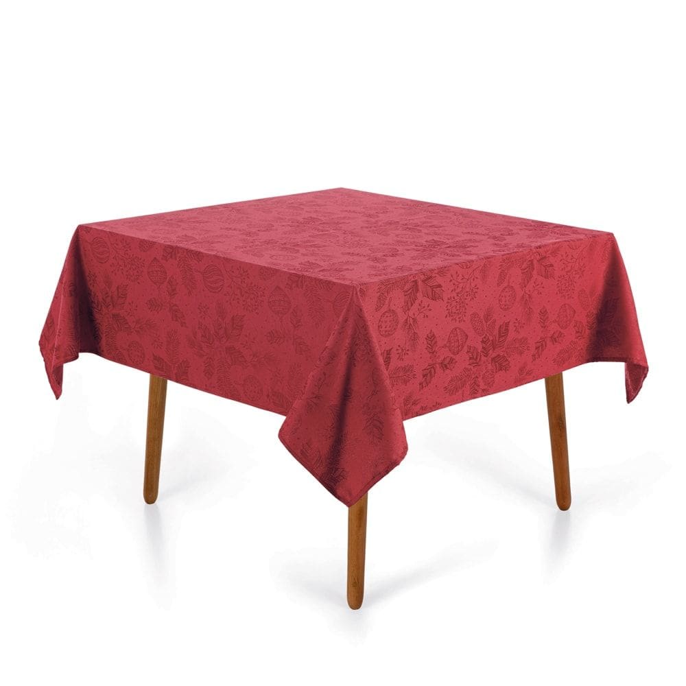 Toalha de Mesa Quadrada Jacquard Natal - Azevinho - 4 Lugares - Karsten