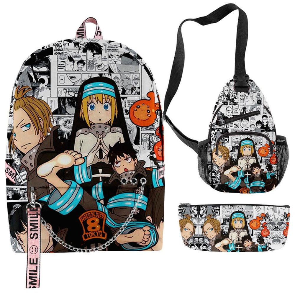 Conjunto de mochilas escolares: mochila Fire Force, bolsa de lápis Messenger