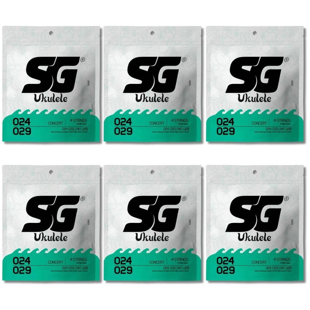 Kit 6 Encordoamento Ukulelê Sg Nylon Branco Concerto 0.029