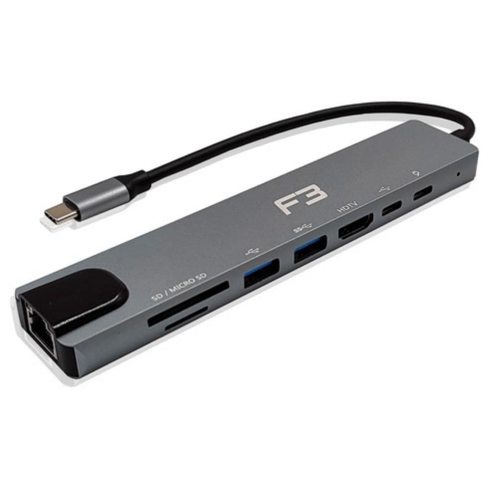 Hub Adaptador Tipo-C 8 Em 1 Para Hdmi Usb 3.0 Sd/Micro F3