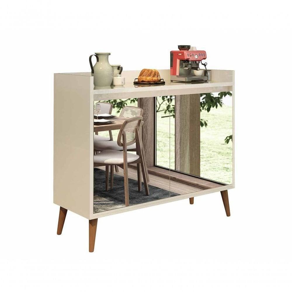 Buffet Aparador Retrô Com Espelho Clássico 2 Portas Off White - Moveisaqui
